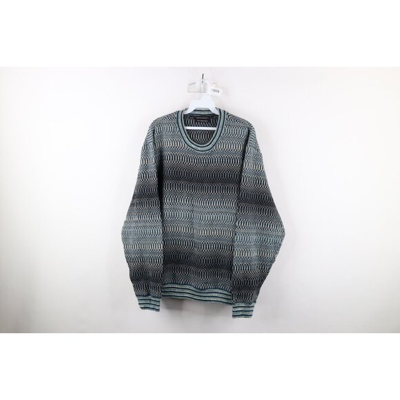 Vtg 90s Coogi Style Mens XL Ed Bassmaster Trippy Wool Blend Knit Sweater Japan